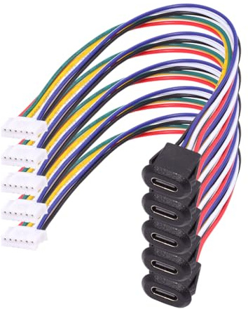 xiwai Juego de 5 cables de conexión hembra tipo C a 6 pines, cable terminal impermeable USB-C a 6P con paso = 2,0 mm, tipo de montaje de pestillo CC 5 V/20 V, cable de alimentación PD de extensión