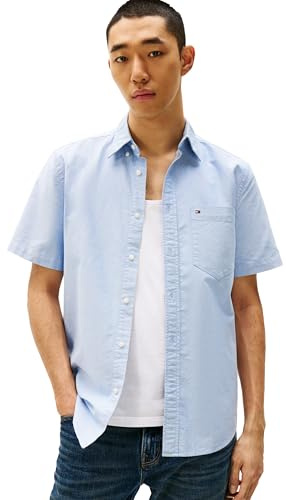 Tommy Hilfiger Adaptive Short Sleeve Oxford Shirts In Regular Fit, Men's Button Down Shirts Camisas Oxford de Manga Corta en Ajuste Regular, Camisas con Botones para Hombre Hombre