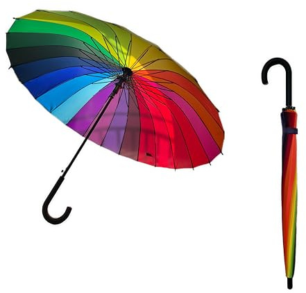 Storm Proof Golf Umbrella, Windproof Extra Large Rainbow Umbrella, 45 24 Ribs, Heavy Duty Reinforced Frame, Hook Handle, Strong & Colourful umbrella Rain Protection (24 Black Hook Handle - With Case)