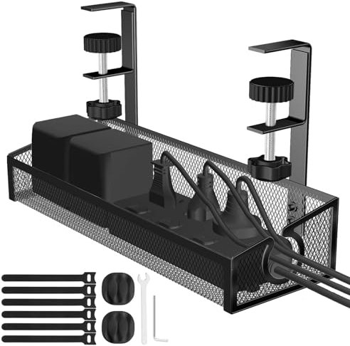 Kabel-Management-Tablett für den Schreibtisch, ohne Bohren, Kabelordner, Schreibtisch-Organizer, Metallgitter, Tischkorb, für Büro und Zuhause, Stehpult, Schwarz, 1 Stück