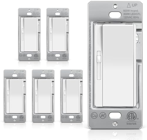 BESTTEN 6 Pack Super Slim Slide Dimmer Light Switch, Single Pole or 3 Way Dimmer Switches, Compatible with LED Dimmable Lamp, CFL, Incandescent, Halogen Bulb, ETL Listed, White