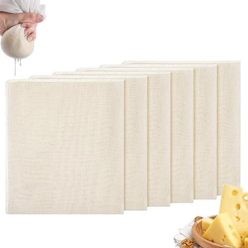 6 Pcs Cheese Cloths for Straining, 50 x 50 cm Unbleached Grade 100 Muslin Cloths for Cooking Ultra Fine Washable Cheese Cloths for Cooking Reusable for Butter Making, Yogurt, Broth & Juicing