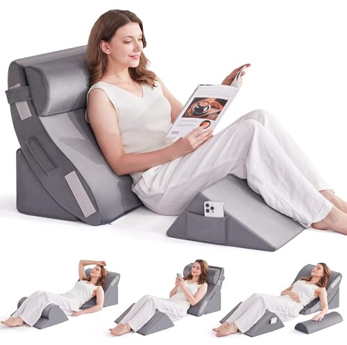 4 PCS ortopédica cama almohada de pino almohada de espuma corporal postoperatoria para aliviar el dolor de espalda y piernas, almohada de soporte triangular ajustable, almohada para dormir antiácido