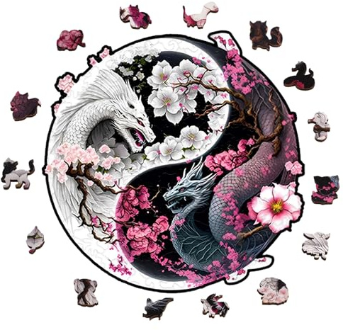 Holzpuzzle Erwachsene Drachen, Wooden Puzzle, 28cm Holz Puzzle Erwachsene, Unregelmäßige Einzigartige Holzpuzzle, Rund, voor Familie en Vrienden,Kerstcadeaus,Mutter Geschenk,Ostergeschenke,Dekoration