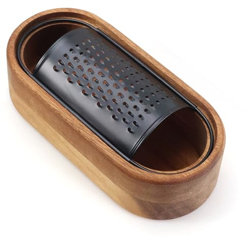 Box Cheese Grater With Container Stainless Steel Parmesan Cheese Grater With Wood Handle Shredder Zester Grater Box Kitchen Handheld Cheese Spoon Grater-Black Colour (Without Handle)