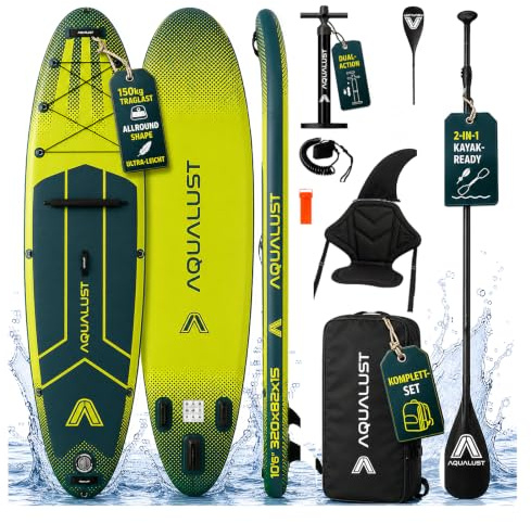 AQUALUST 10.6 - Planche de stand up paddle gonflable - 320 cm - Sup 150 kg - Vert - (kit de planche + pagaie de kayak + siège de luxe)