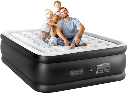 Sweetcrispy Queen Air Mattress - 16 Inflatable Blow Up Airbed with Built-in High Capacity Pump, Double Height, Non-Slip Bottom Design, Weight Capacity 660 lbs Air Bed for Home or Camping
