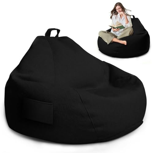 MeYuxg Puf XL, para adultos, solo funda (sin relleno), 100 x 120 cm, funda para sacos de judías con cremallera, para decoración de exteriores (negro)