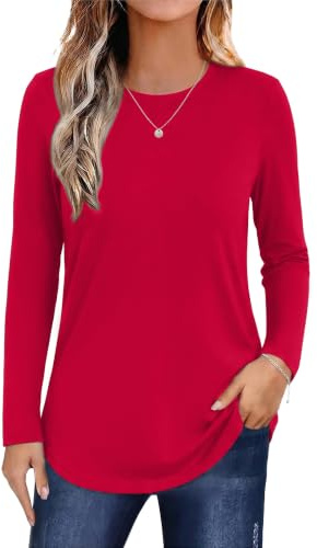 Aottori Camiseta de Mujer Manga Larga Elasticidad Cómoda con Cuello Redondo | Corte Ajustado, Diseño de Capa Base, Tejido Elástico, Tejido Ligero, Estilo Casual, Estilo Elegante