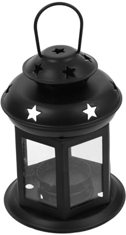 Farol de Vela Decorativo de Hierro y Vidrio Negro Colgante