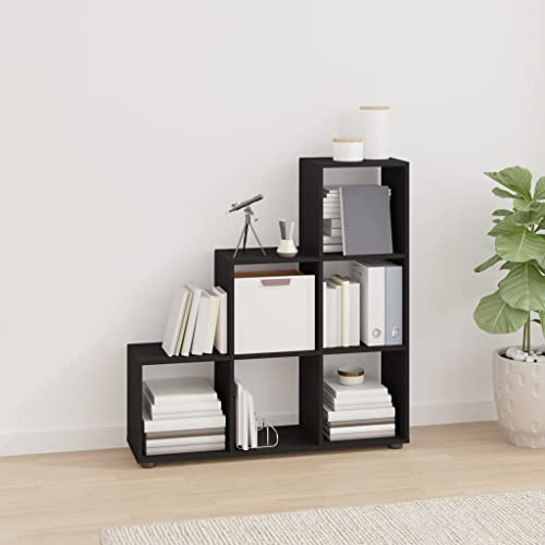 Goyphonic Trapphylla svart 107 cm, trämaterial, 6 fack, mångsidig kub organisatör för böcker, förvaringskubes, dekoration, closet storage, modern design