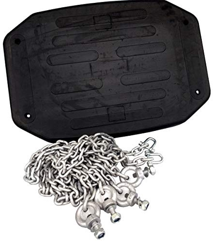 Sedile a dondolo rinforzato con catene, extra largo, 44 x 30 cm, seduta in gomma nera con rinforzo in metallo, catene zincate a caldo, 205 cm, con grillo e catena di sicurezza, telaio a dondolo fino a