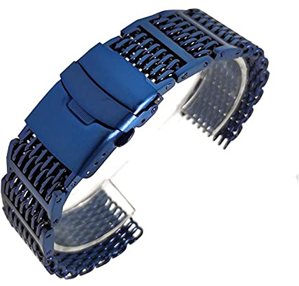 Justerbar Mesh rostfritt stål klocka rem, Flerfärgad 20-24 mm massivt rostfritt stål Mesh vikarmband(Blue)