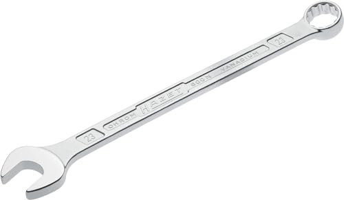 HAZET: Ring-Maulschlüssel 600N-23 verchromt I Ringschlüsselkopf 15 Grad abgewinkelt - Abtrieb: Außen Doppel-Sechskant, Schlüsselweite: 23 mm, Schaft mit extra stabilem HAZET Doppel-T-Profil