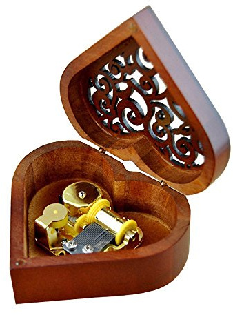 WESTONETEK Heart Shaped Vintage Wood Carved Mechanism Musical Box Wind Up Music Box Gift for Christmas/Birthday/Valentine's Day, Melody Happy Birthday to You