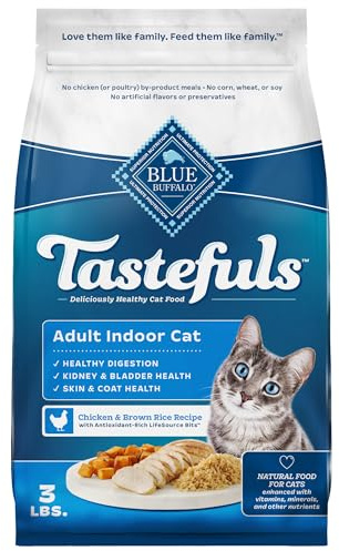 Blue Buffalo Tastefuls Adult Indoor Dry Cat Food, Chicken & Brown Rice, 3-lb Bag