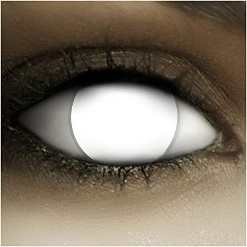 FXCONTACTS Jahreslinsen Weiß BLIND WHITE + Tattoos + Kontaktlinsenbehälter, 2 Stück (1 Paar) farbige Kontaktlinsen ohne Stärke, weich, ideal für Halloween, Cosplay, Karneval & Fasching