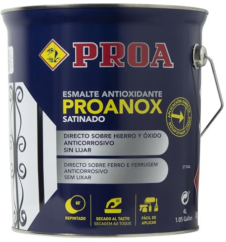 Esmalte antioxidante directo sobre óxido. SATINADO. Bermellón RAL 3001. 4 L. Pintar sobre hierro y óxido sin necesidad de imprimación. PROANOX.