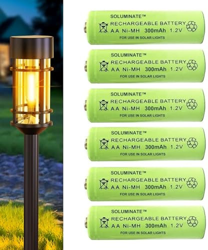 Soluminate AA Solar Light Batteries Size AA (300mAh) Rechargeable 1.2V NiMH Green cells for use outdoors in garden lights (6-Pack)