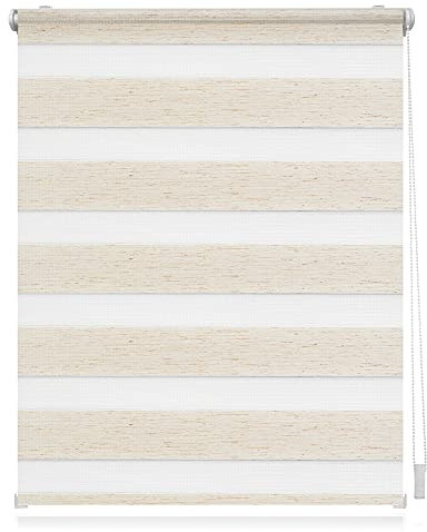 Lichtblick Doppelrollo Klemmfix ohne Bohren, Streifen, Blickdicht, Klemmträger-Montage, Sichtschutz, Wandmongtage, Deckenmontage, für Fenster und Türen Natur,70 cm x 220 cm (B X L)