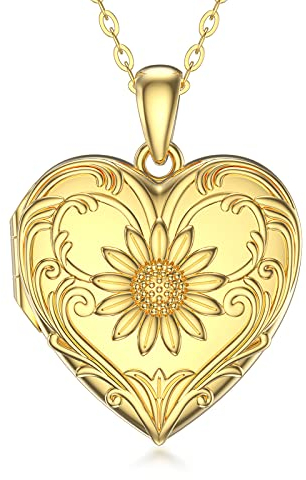 SOULMEET Gelbgold plattiert Sonnenblume Herz Medaillon Halskette, die Bilder hält Foto 925 Sterling Silber benutzerdefinierte Schmuck personalisierte Medaillon Halsketten