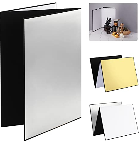 Selens 4 in 1 Fotografie Reflektor Cardboard, 29,7x21CM Faltender Licht Diffusor Brett Hintergrund A4 Reflector für Produkt Lebensmittel Schmuck Stillleben Schießen Silber/Weiß/Gold/Schwarz