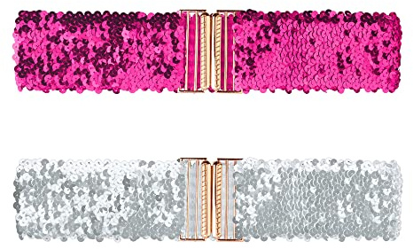 Allegra K Ceintures larges Boucles de verrouillage Paillettes Ceintures extensibles brillantes 2PCS pour femmes Rose rouge 60cm/23.62