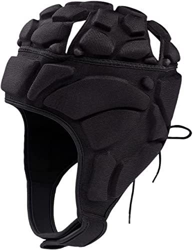 Torwarthelm Einstellbarer Sport Fußball Rugby Helm Spielhelm Kopfschutz Hut Weich Gepolsterte Kopfbedeckung Schutzhelm Surf Flag Football Helm Jugend Kinder Erwachsene (Schwarz)