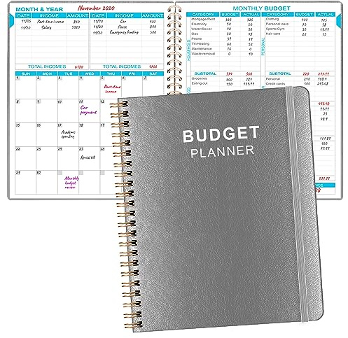 Budget Planner - 8 x 9.5 Monthly Budget Book with Expense Tracker Notebook, 2026 Budgeting Book and Financial Planner to Control Your Money. Large Size, PU Leather, Grey