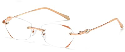 TERAISE Rahmenlose Lesebrille für Frauen mit Blauem Licht Blocking, Mode Diamantschnitt Rimless Brillen (2.0,Gold)
