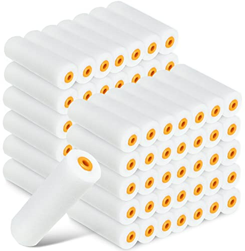 Nuogo 120 Pcs 4 Inch Foam Paint Roller Mini High Density Foam Roller Refills Paint Edger Tool for Walls Brings Smooth Finishes Flat Surfaces (White)