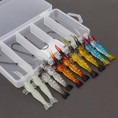 OriGlam - Cebos flexibles para camarones, cebos flexibles de silicona, señuelo de pesca de camarones, cebos artificiales, ganchos de pesca con ganchos para trucha bar salmón