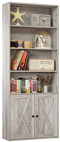 IRONCK Industrial Bookshelves and Bookcases with Doors Floor Standing 6 Shelf Display Storage Shelves 70 in Tall Bookcase for Home Office, Living Room