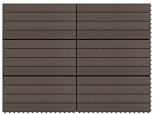Homgoday Carreaux de Decking WPC 6 pièces 60 x 30 cm 1,08 m² Marron foncé, carreaux de jardin pour extérieur, jardin, terrasse