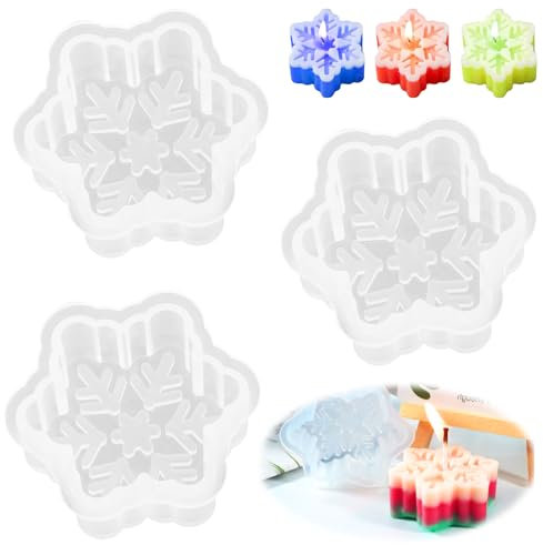 3 Stück Schneeflocke Kerzenform Silikonform Schneeflocke Seifenform Silikon Kerzengießform 3D Schneeflocke DIY Harz Formen Weihnachten Kerzen Gießform Weihnachten Epoxidharz Silikonform Handwerk