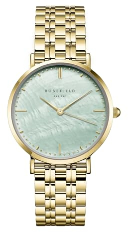 Rosefield Upper East Side Grün mit Mintgrün Zifferblatt und 33 mm Goldgehäuse UGGSG-U37 Edelstahl