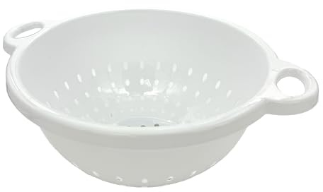 Rocky Mountain Goods White Plastic Colander Bowl with Handle - Deep 5 QT Strainer for Kitchen Vegetables, Pastas, Fruit - BPA Free - Dishwasher Safe