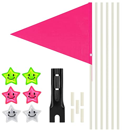 Eniyou Fahrradfahne Fahrradwimpel Wimpel Fahrradanhänger Fahne Fahrradanhänger für Kinder Fahrrad Fahnen Kinder Mädchen Sicherheitswimpel Mit 6 Reflektierender Sternaufkleber,Die Montagehalterung Rosa