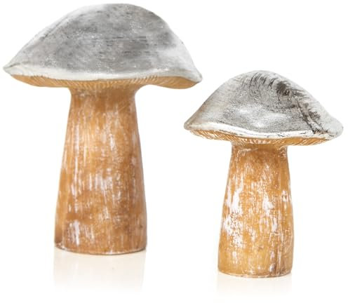Figuras de setas, 2 unidades: decoración de otoño, decoración de mesa, madera, pequeños hongos decorativos para otoño, mesa y alféizar de ventana, decoración de ventana, decoración moderna, figuras