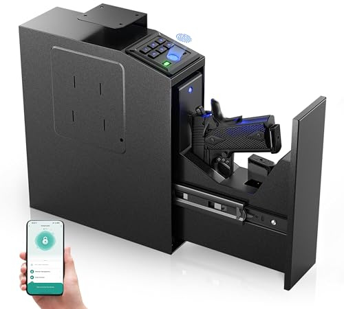 ORARAER Gun safe, Biometric Slider safe for handgun, 4 Ways Unlock with Fingerprint, Key Access,Code, Mounted Nightstand Pistol Safe and Gun Lock Box for Car, Truck,Wall,Gifts for Men
