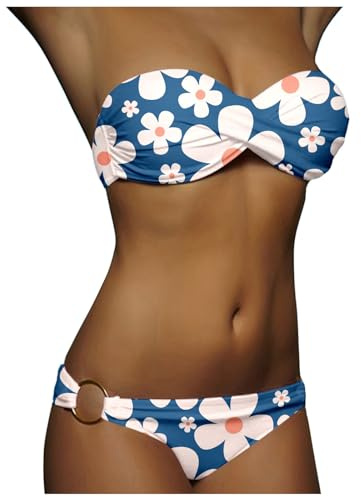 Maillot de Bain Femme 2 Pieces Haut Bandeau,Maillots Deux Pièces Femme Push up Froncé et Torsadé Bikini Set Taille Basse sans Bretelles Sexy Imprimé à Pois Beachwear de Piscine