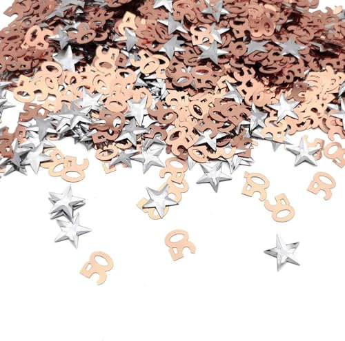 Happy 50th Birthday Confetti 30g 50th Anniversary Glitter Foil Table Scatter Decorations Sequins for 50 Years Birthday Table Confetti Party Decoration Rose Gold Silver