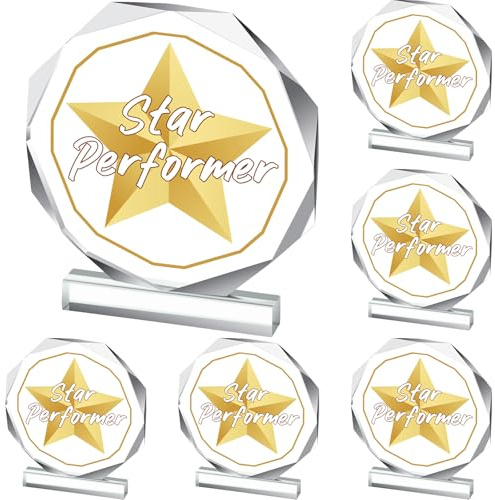 CroBlissful 6 Pcs Trophy Award 4.72 x 4.72 Inches Acrylic Trophy Plaques Awards for Kids Adult Team Participation Gift Prizes(6 Pcs,Star Performer)