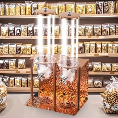 NLLATEI Dispensador De Cereal De Mostrador, Contenedor Doble De 7 L, Dispensador De Alimentos Secos con Doble Control, para Frijoles, Granos, Frutos Secos Y Avena, Base De Acero Inoxidable(Rose Gold)