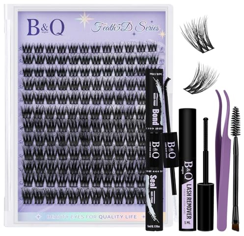 B&Q Lot d'extensions de cils artificiels Fluffy Feath5D 02 avec colle à cils Tenue 7 jours 8-18 mm C Curl (set-Feath5D 02)
