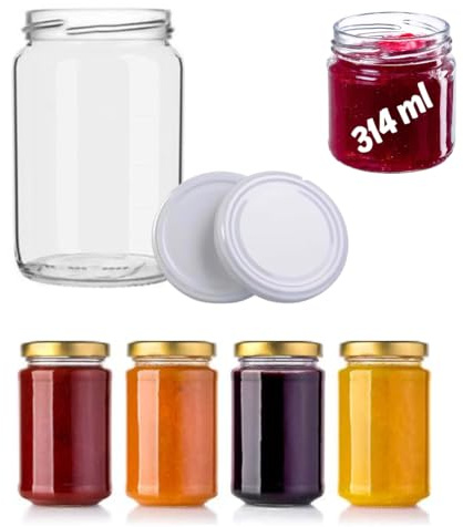 Set 24 pz Vasetti in Vetro da 314 ml per Conserve, con Tappo Twist off 63 mm INCLUSI, Barattoli di vetro vuoti Ermetici, Idonei alla bollitura, Ideali per marmellate, confetture, sottoaceti, sottoli