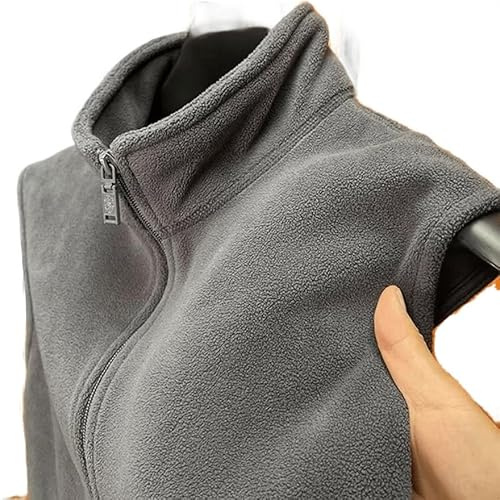 Chaleco de forro polar de doble cara para hombre, abrigo casual sin mangas con cuello alto y cierre de cremallera, adecuado para actividades diarias (5XL gris)