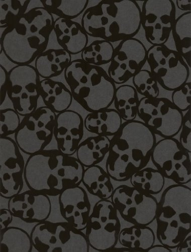 Barbara Hulanicki Designer Black Skulls Print Flocked Luxury Wallpaper