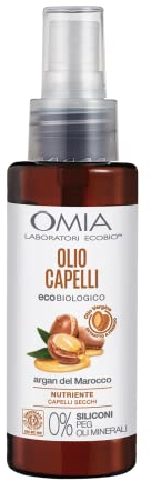 Omia, Olio Capelli Eco Bio con Olio di Argan del Marocco, Per Capelli Secchi, Spenti e Fragili, Azione Nutriente e Ristrutturante, Senza Siliconi, Dermatologicamente Testato - Flacone da 100 ml