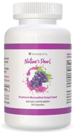Youngevity Premium Muscadine Grape Seed - 650 mg - Nature's Pearl Antioxidant Superfood - Rich in Resveratrol, Ellagic-Acid, Quercetin, Anthocyandins, and More - 60 Servings